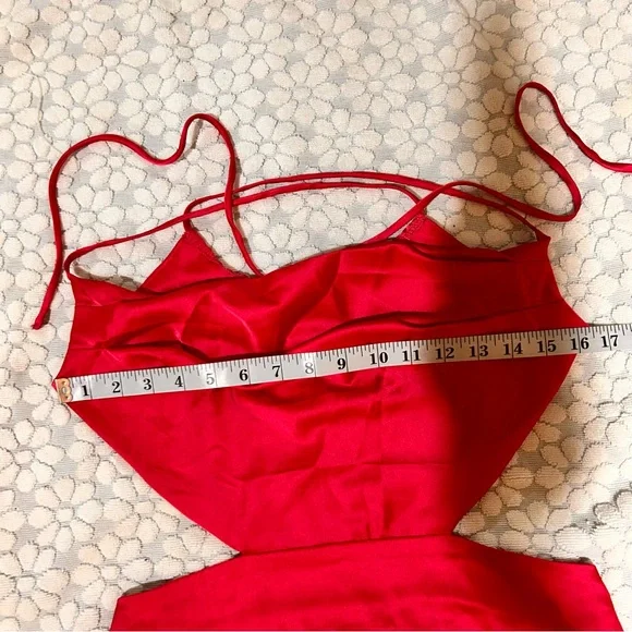 Verdusa Women's Pink Draped Cut Out Crisscross Tie Backless Satin Dress Size M - Picture 8 of 13